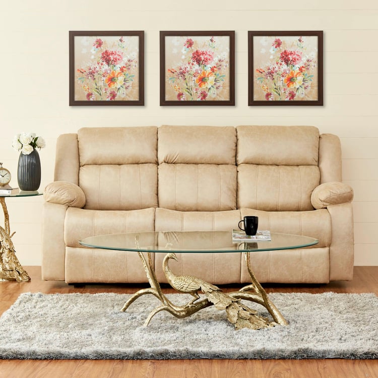 Denver Faux Leather 3-Seater Recliner - Beige