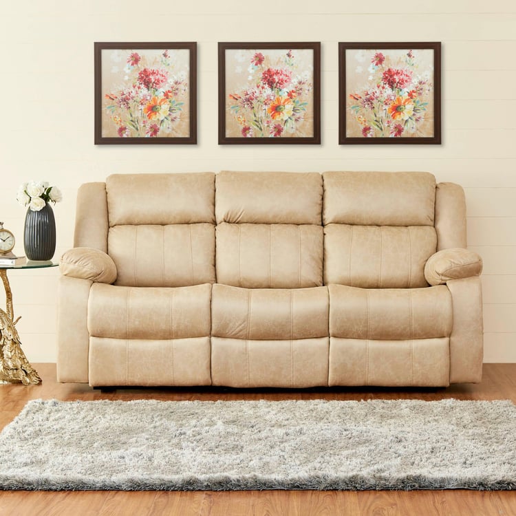 Denver Faux Leather 3-Seater Recliner - Beige