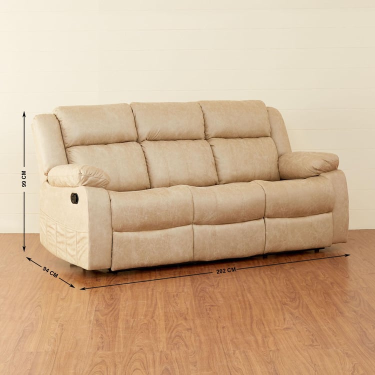 Denver Faux Leather 3-Seater Recliner - Beige