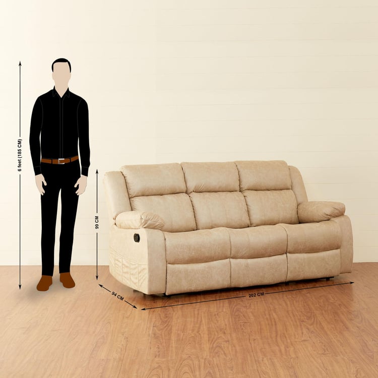 Denver Faux Leather 3-Seater Recliner - Beige