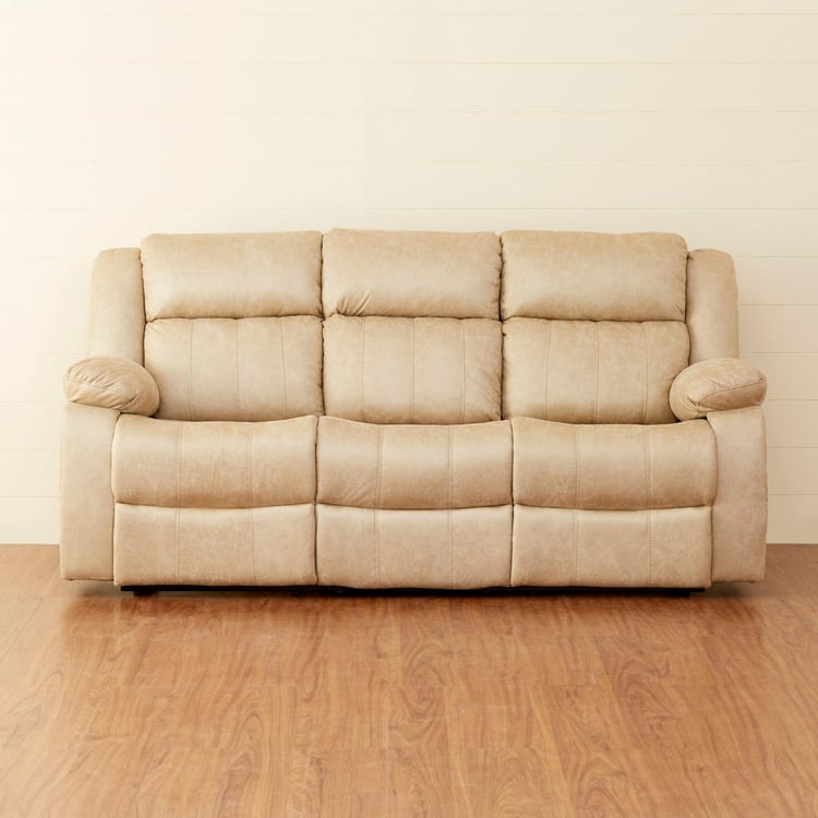 Denver Faux Leather 3-Seater Recliner - Beige