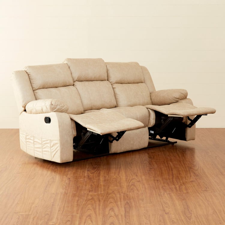 Denver Faux Leather 3-Seater Recliner - Beige
