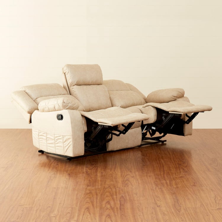 Denver Faux Leather 3-Seater Recliner - Beige