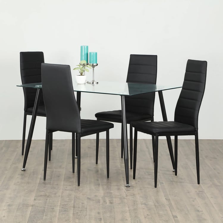 Helios Nora Regina Glass 4-Seater Dining Table Set with 4 Chairs
