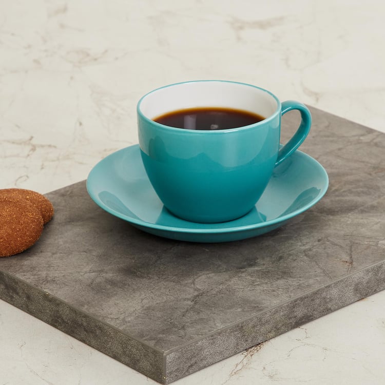 Fiesta Conran Teal Blue Solid Bone China Cup and Saucer Set- 180 ml