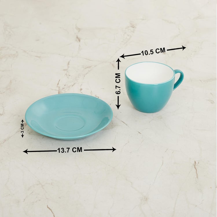 Fiesta Conran Teal Blue Solid Bone China Cup and Saucer Set- 180 ml