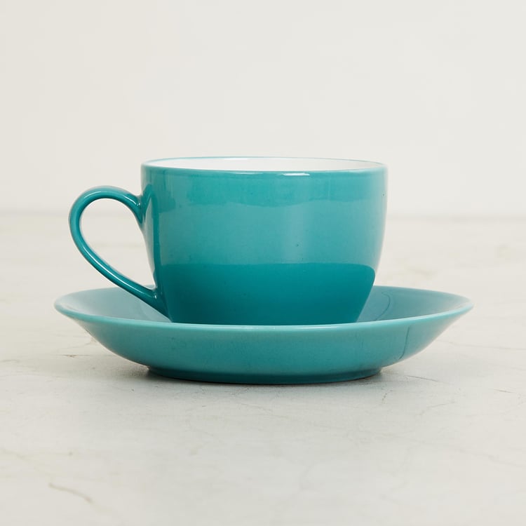 Fiesta Conran Teal Blue Solid Bone China Cup and Saucer Set- 180 ml