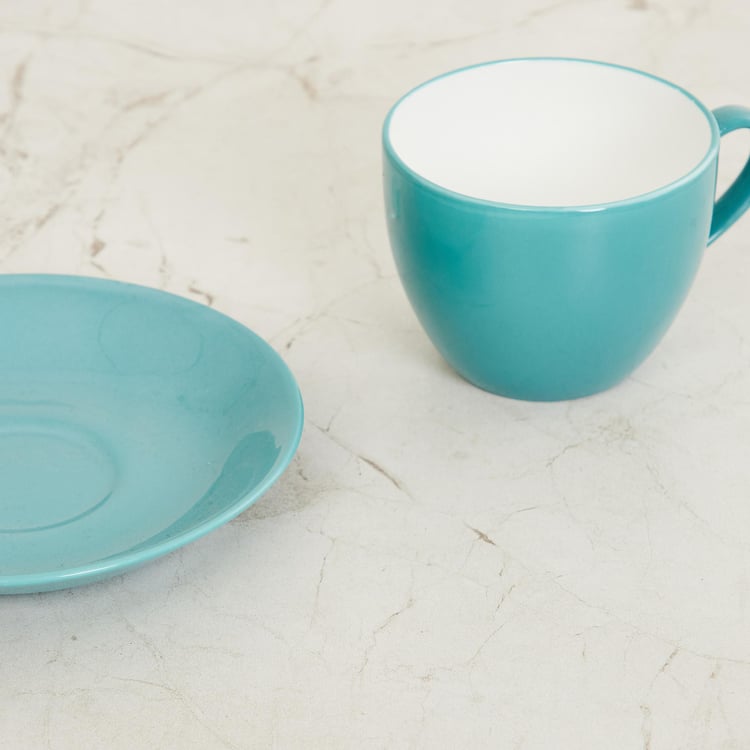 Fiesta Conran Teal Blue Solid Bone China Cup and Saucer Set- 180 ml