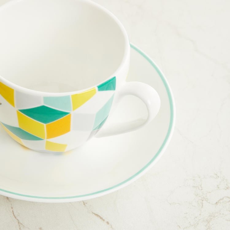 Fiesta Teal And Yellow Printed Bone China Cup And Saucer