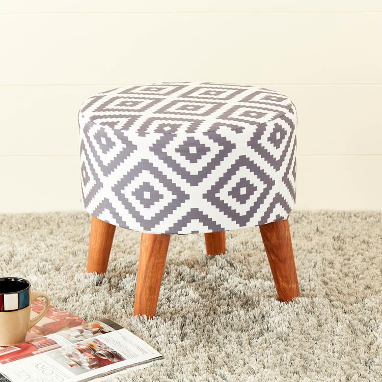 Geometry Fabric Ottoman - Grey