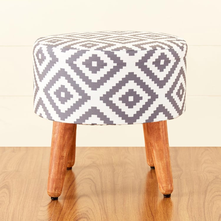 Geometry Fabric Ottoman - Grey