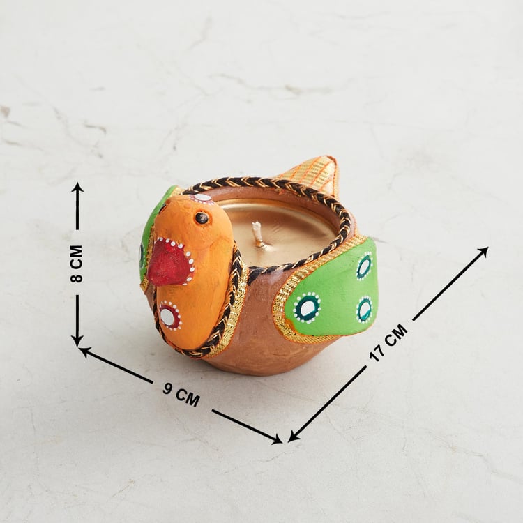 Utsav Multicolour Embellished Clay Bird Diya - Set of 2