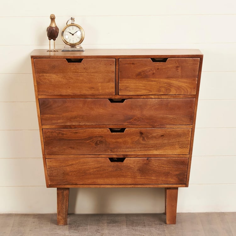 Helios Anna Mango Wood Chest of 5 Drawers - Brown