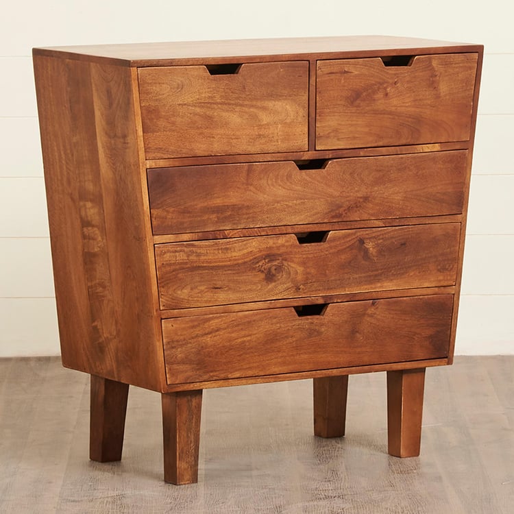 Helios Anna Mango Wood Chest of 5 Drawers - Brown