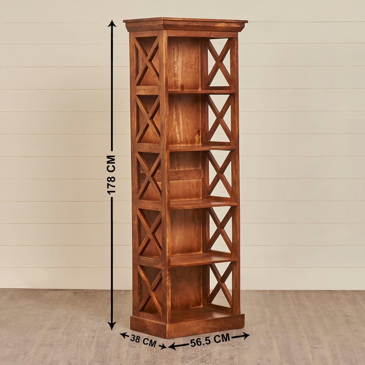 Helios Mango Wood 5-Tier Book Shelf - Brown