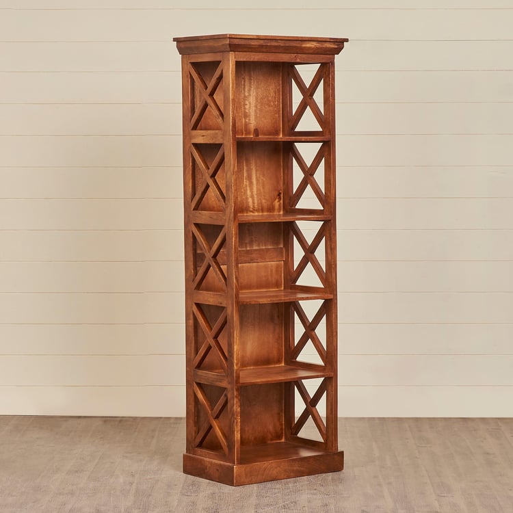 Helios Mango Wood 5-Tier Book Shelf - Brown