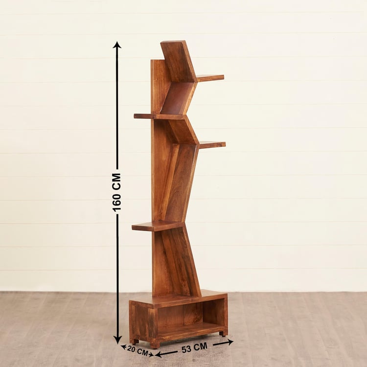 Helios Arne 5-Tier Mango Wood Book Shelf - Brown