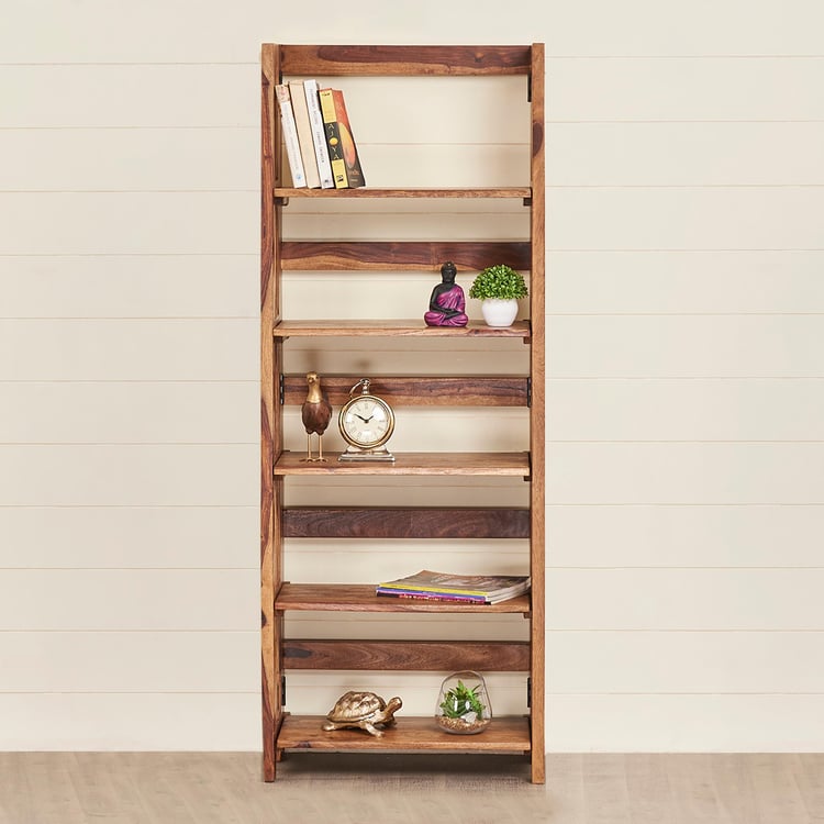 Helios Ray Sheesham Wood 5-Tier Foldable Book Shelf - Brown