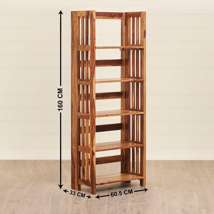 Helios Ray Sheesham Wood 5-Tier Foldable Book Shelf - Brown