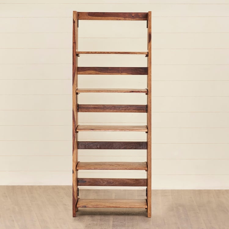 Helios Ray Sheesham Wood 5-Tier Foldable Book Shelf - Brown