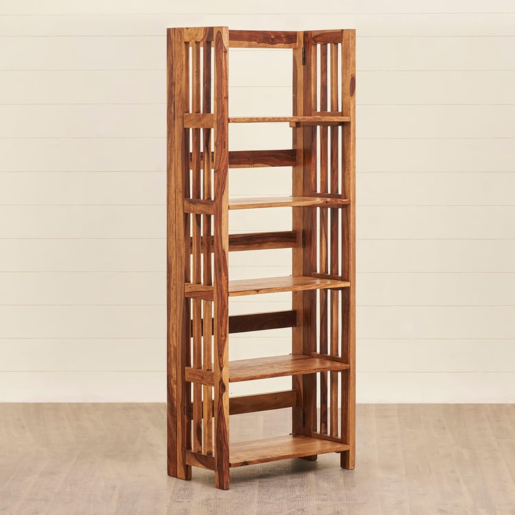 Helios Ray Sheesham Wood 5-Tier Foldable Book Shelf - Brown