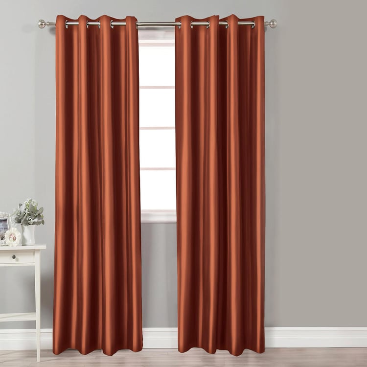 Corsica Brown Solid Micro Satin Door Curtain- Set of 2- 110 x 213 cm
