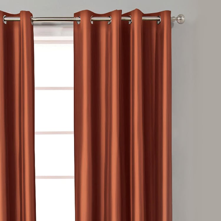 Corsica Brown Solid Micro Satin Door Curtain- Set of 2- 110 x 213 cm
