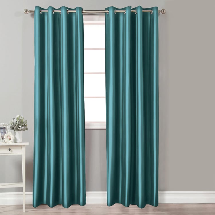 Corsica Teal Solid Micro Satin Curtain - Set of 2