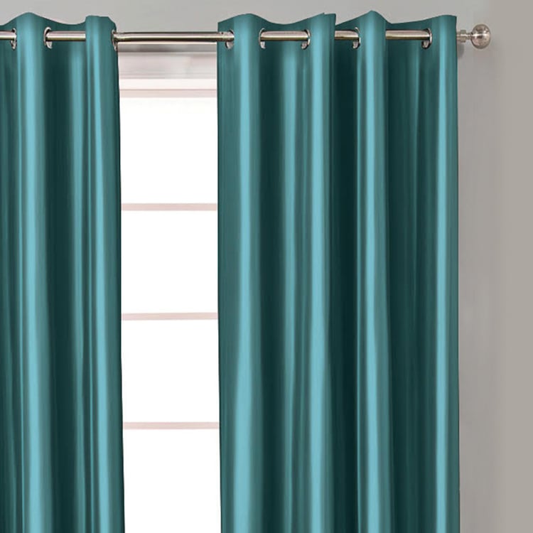 Corsica Teal Solid Micro Satin Curtain - Set of 2