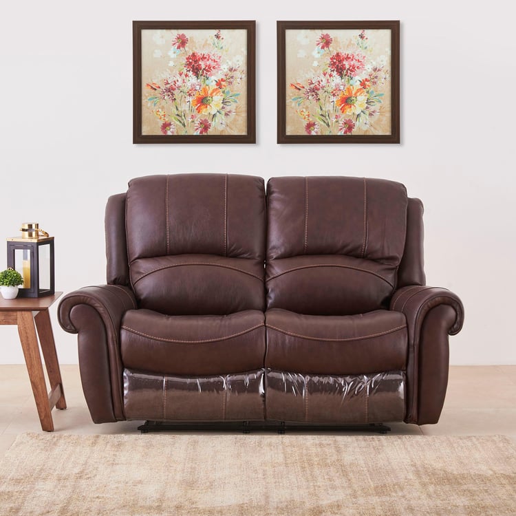 Cape Half Leather 2-Seater Recliner - Brown