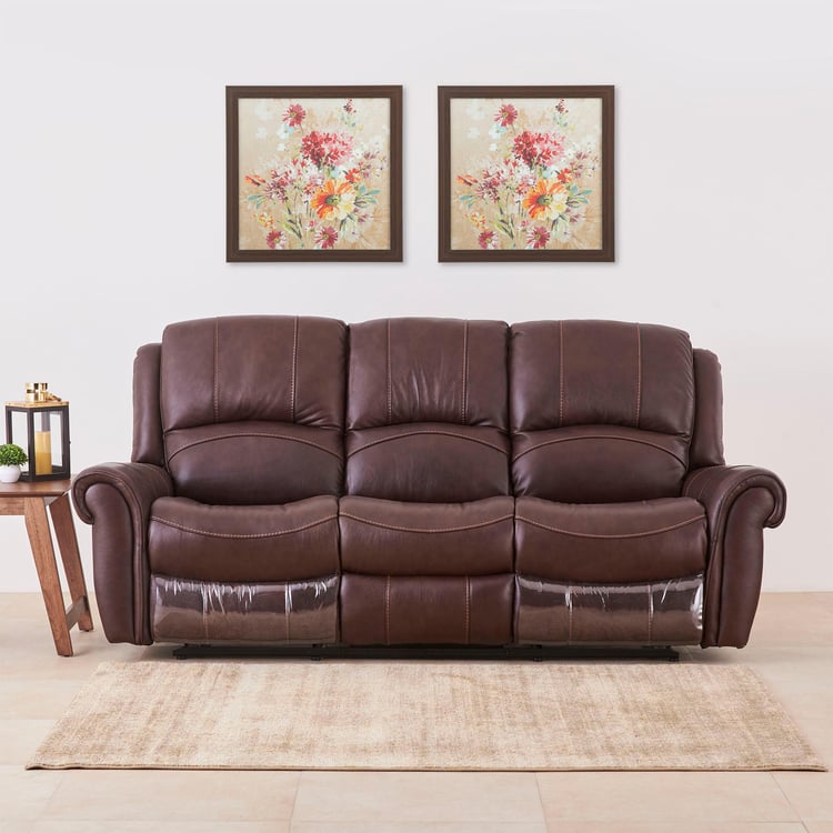 Cape Half Leather 3-Seater Recliner - Brown