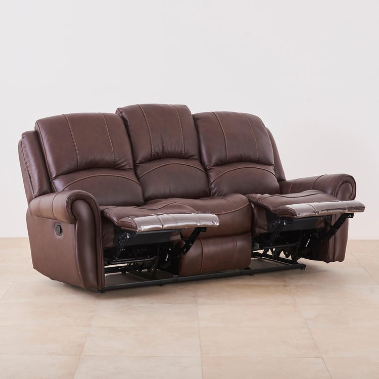 Cape Half Leather 3-Seater Recliner - Brown