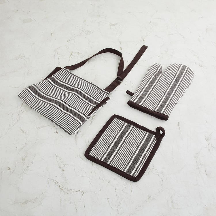 Retrieve Stripes Brown Cotton Kitchen Linen Set - Set Of 3