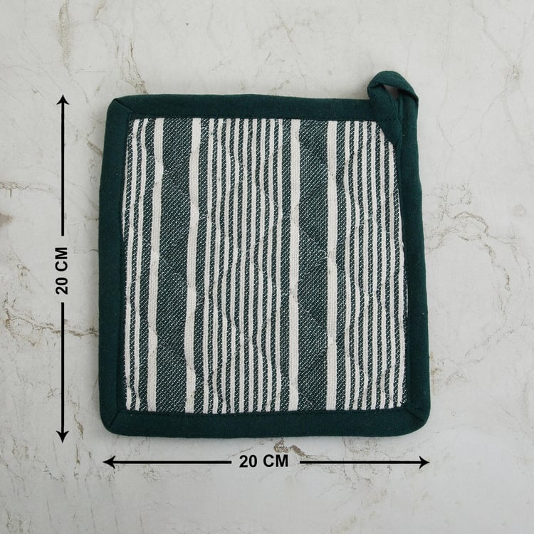 Retrieve Stripes Green Cotton Kitchen Linen Set - Set Of 3