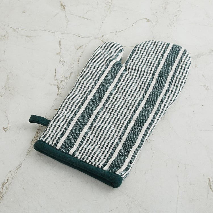 Retrieve Stripes Green Cotton Kitchen Linen Set - Set Of 3