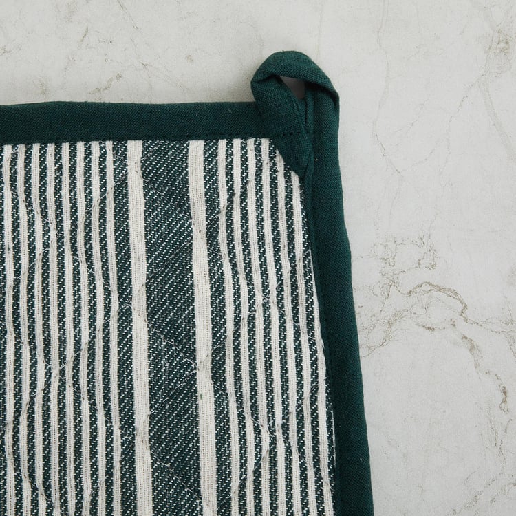 Retrieve Stripes Green Cotton Kitchen Linen Set - Set Of 3