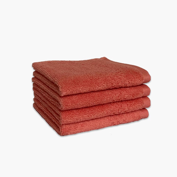 SPACES Swift Dry Red Solid Cotton Face Towel - 30x30cm - Set of 4