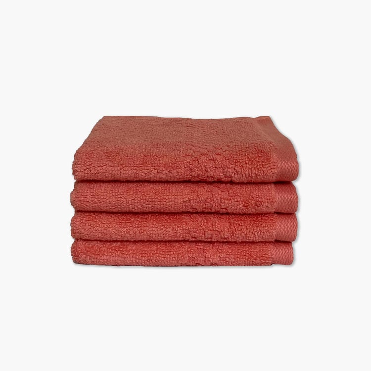 SPACES Swift Dry Red Solid Cotton Face Towel - 30x30cm - Set of 4