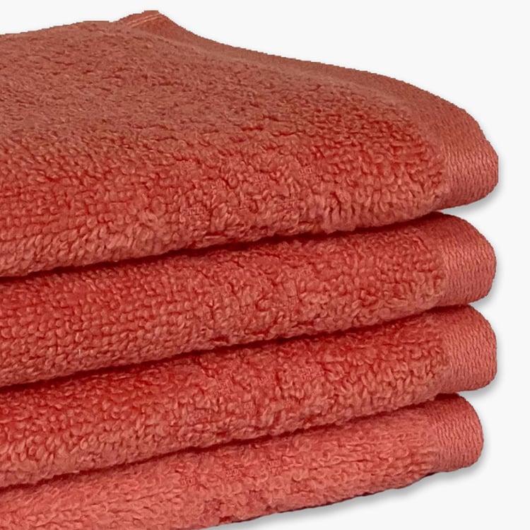 SPACES Swift Dry Red Solid Cotton Face Towel - 30x30cm - Set of 4