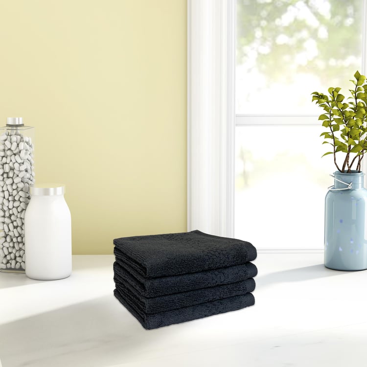 SPACES Swift Dry Black Cotton Face Towel - 30x30cm - Set of 4