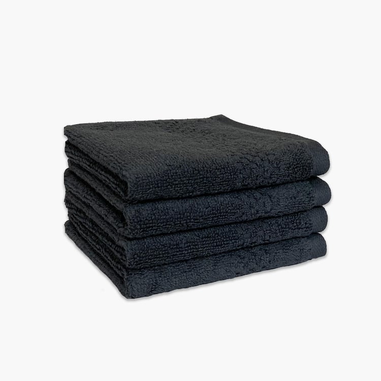 SPACES Swift Dry Black Cotton Face Towel - 30x30cm - Set of 4