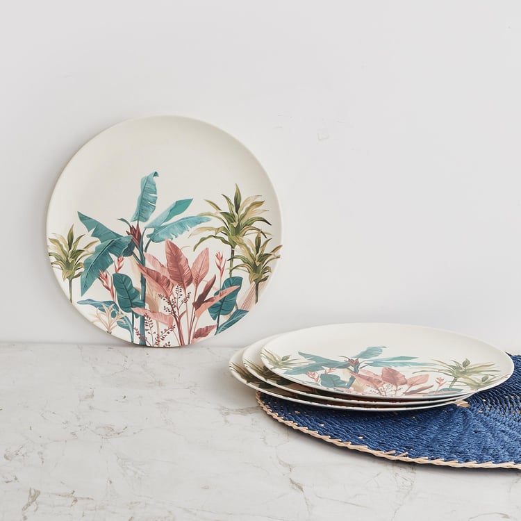Tropical Soire Multicolour Printed Bamboo Fibre Dinner Plate - 25.2cm - Set Of 4
