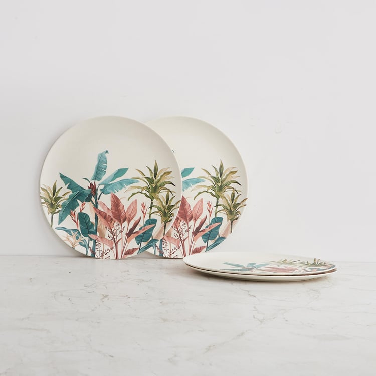 Tropical Soire Multicolour Printed Bamboo Fibre Dinner Plate - 25.2cm - Set Of 4