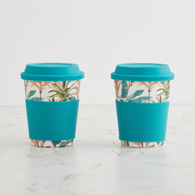 Tropical Soire Blue Bamboo Fibre Travel Mugs - 400ml - Set Of 2
