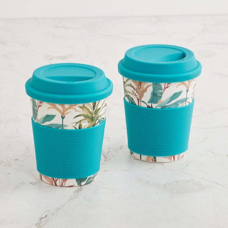 Tropical Soire Blue Bamboo Fibre Travel Mugs - 400ml - Set Of 2
