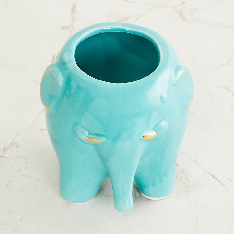 Silchar Teal Textured Ceramic Elephant Planter