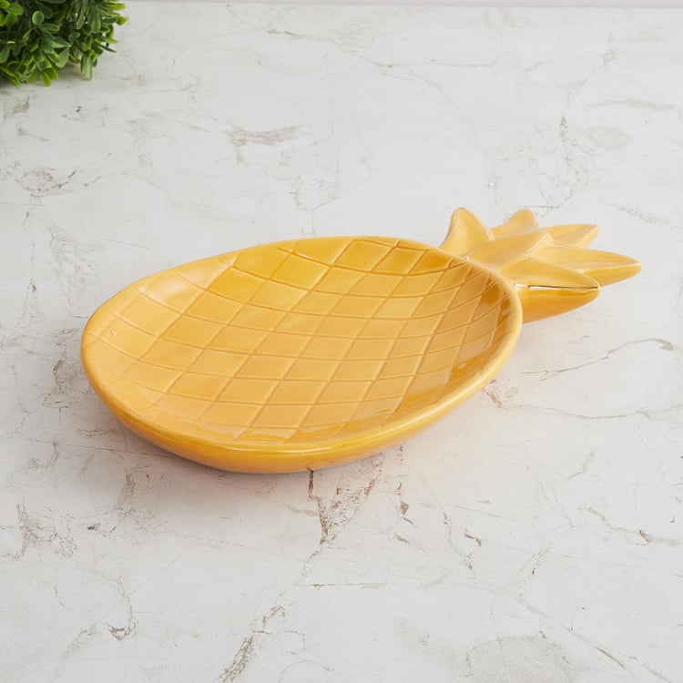 Color Connect Yellow Textured Ceramic Pineapple Platter