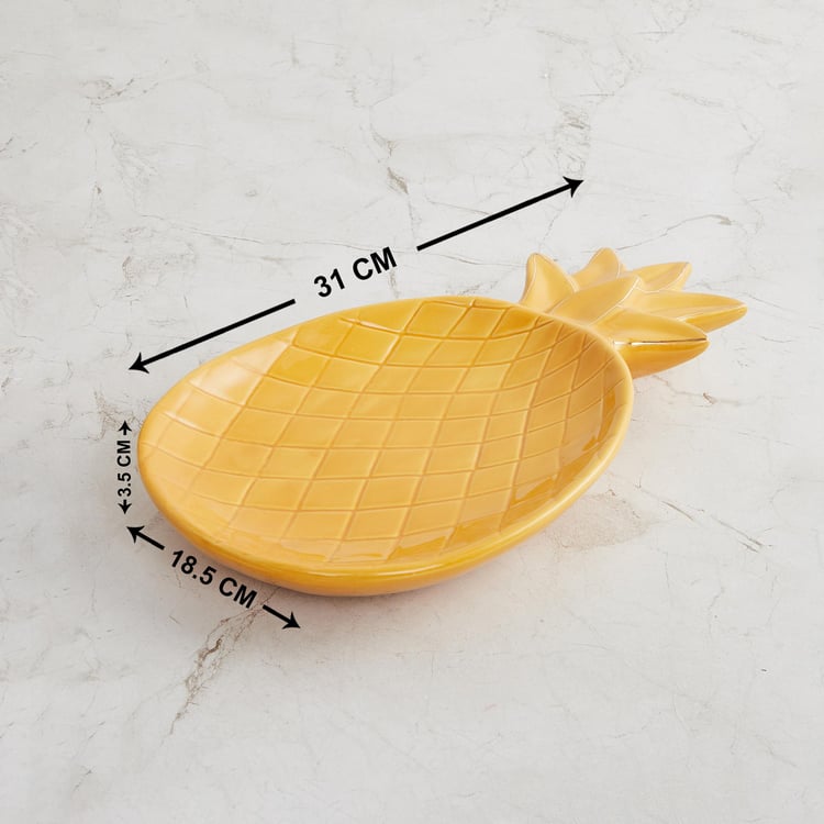 Color Connect Yellow Textured Ceramic Pineapple Platter