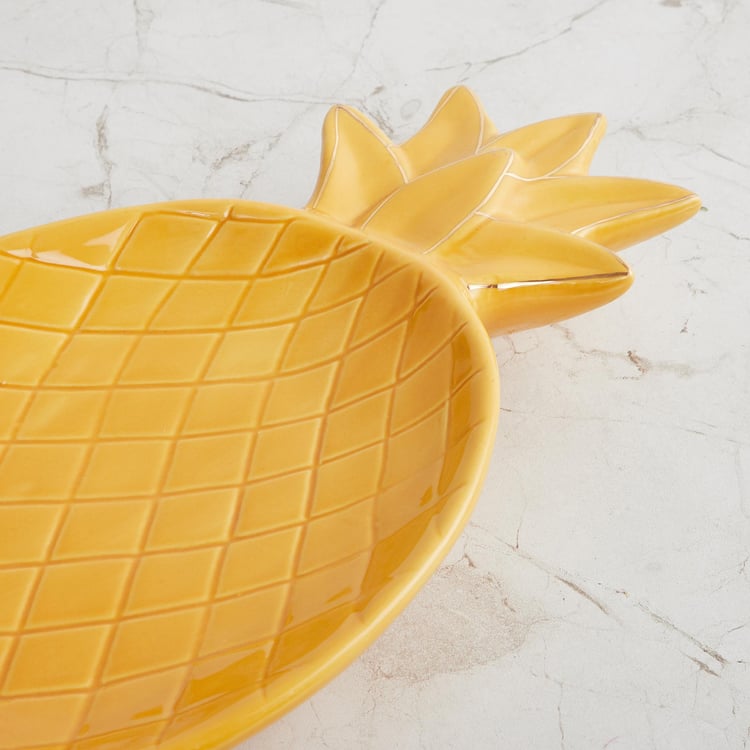 Color Connect Yellow Textured Ceramic Pineapple Platter