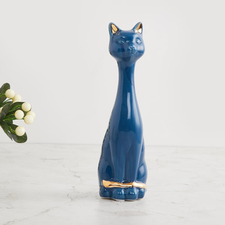 Color Connect Blue Ceramic Cat Figurine- 8x8x25cm